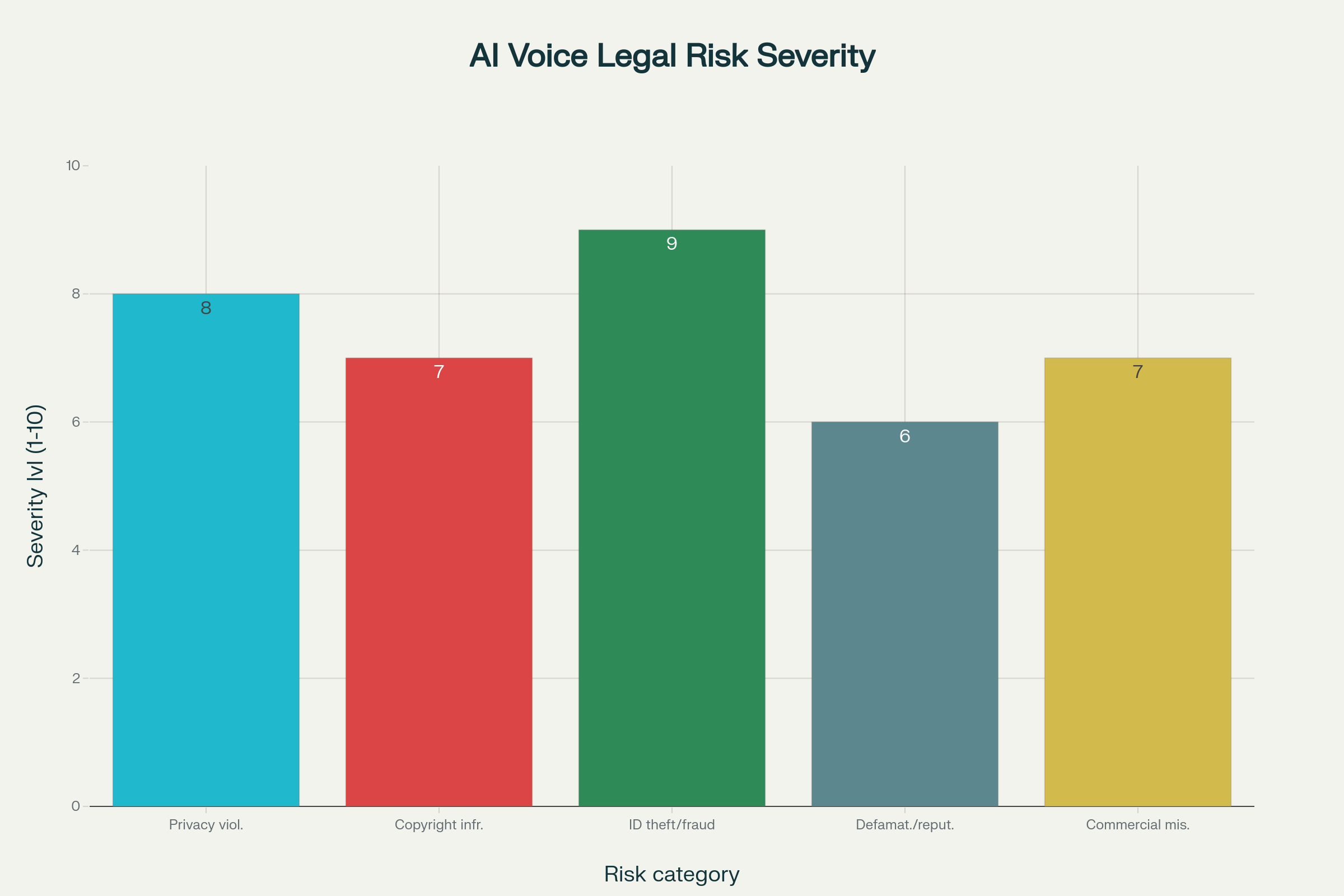 Main categories of legal risks in AI dubbing and their severity levels