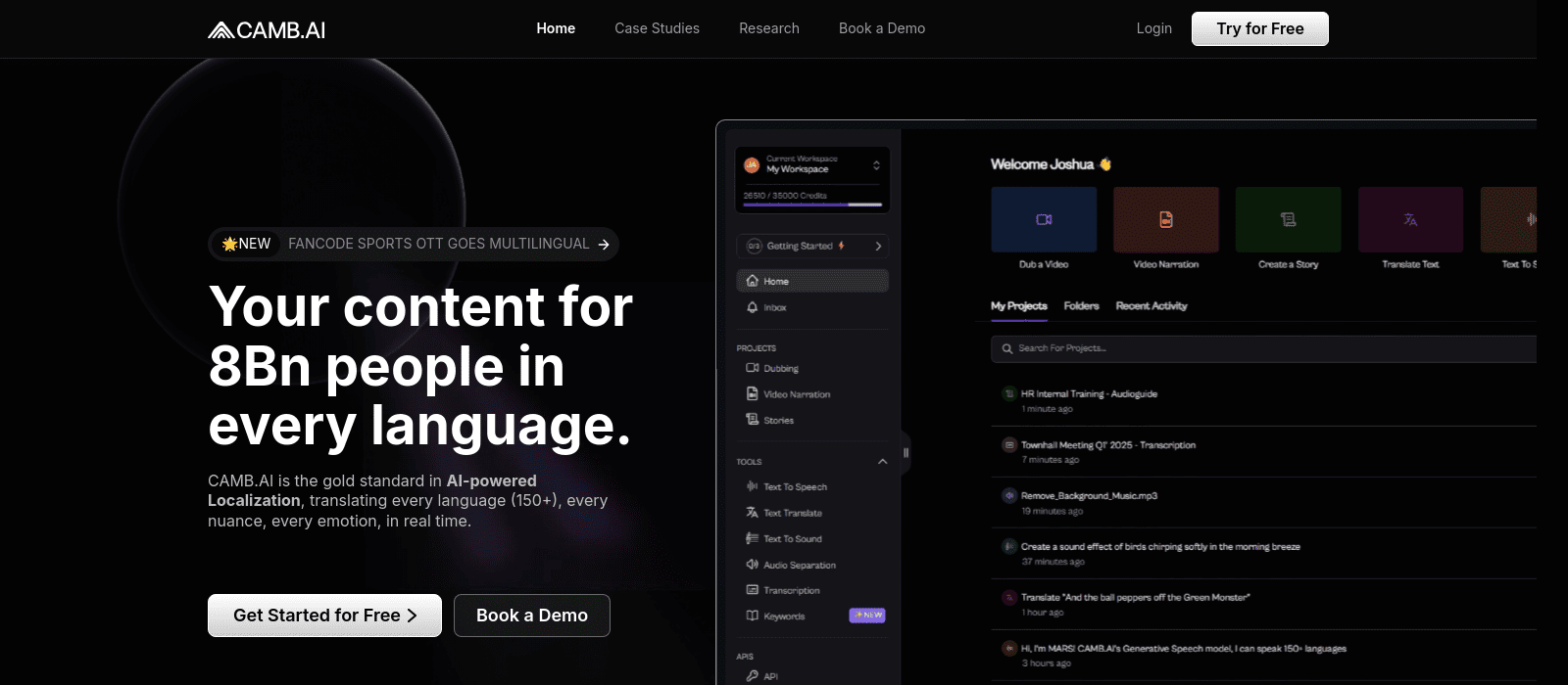 Сервис CAMB.AI для перевода спортивных трансляций