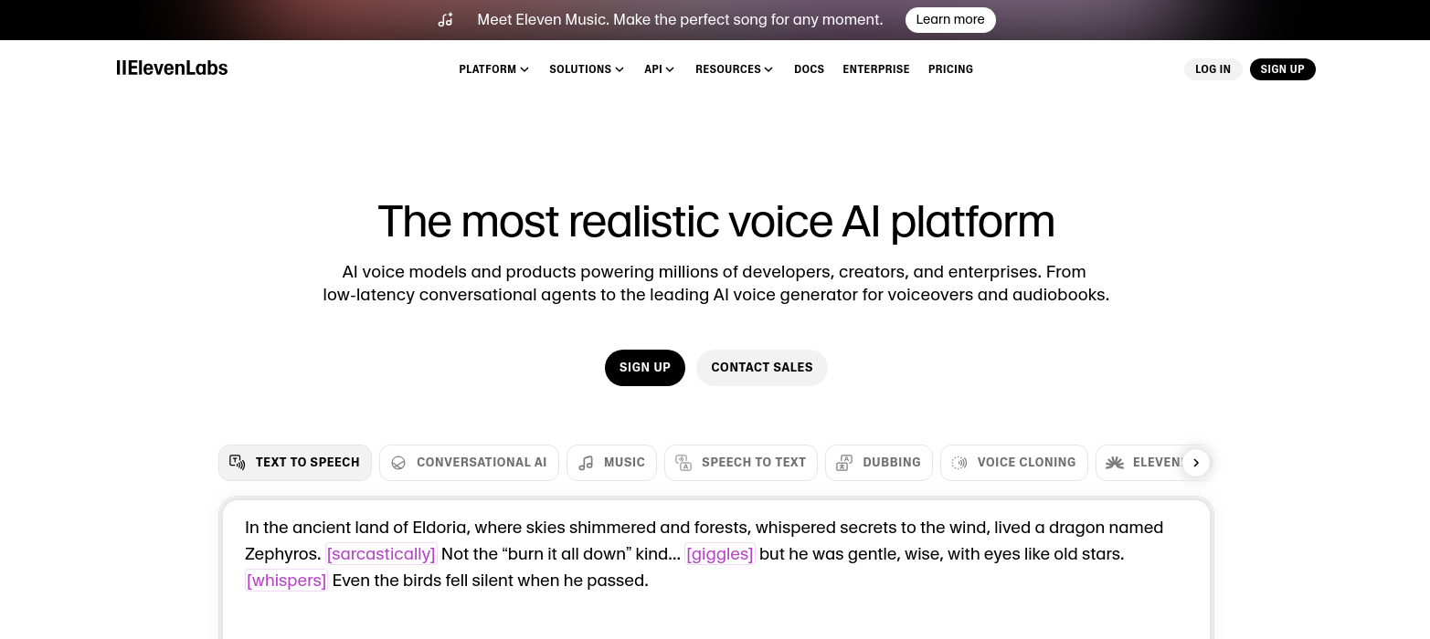 Elevenlabs.io service screenshot